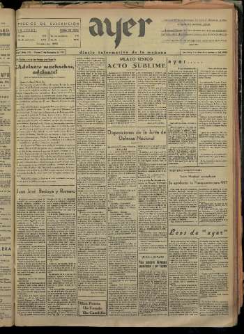 'Ayer : diario informativo de la mañana' - Año I Número 110 - 1936 noviembre 13