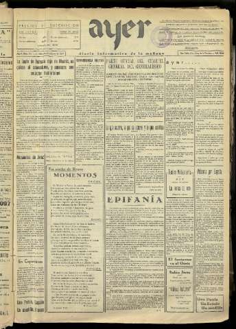 'Ayer : diario informativo de la mañana' - Año II Número 155 - 1937 enero 6