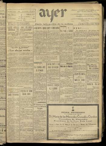 'Ayer : diario informativo de la mañana' - Año II Número 168 - 1937 enero 21