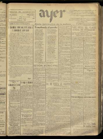 'Ayer : diario informativo de la mañana' - Año II Número 187 - 1937 febrero 12