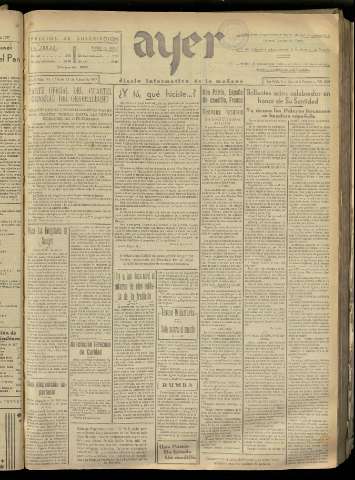 'Ayer : diario informativo de la mañana' - Año II Número 188 - 1937 febrero 13