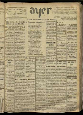 'Ayer : diario informativo de la mañana' - Año II Número 197 - 1937 febrero 24