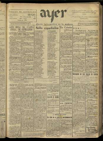 'Ayer : diario informativo de la mañana' - Año II Número 198 - 1937 febrero 25
