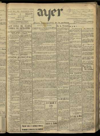 'Ayer : diario informativo de la mañana' - Año II Número 199 - 1937 febrero 26