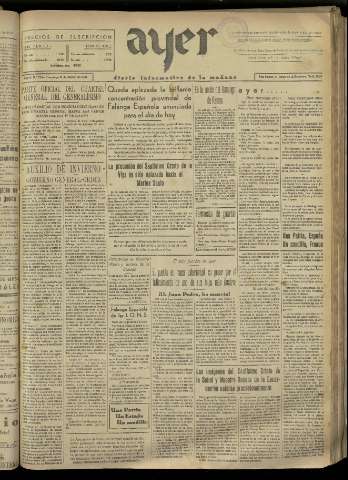 'Ayer : diario informativo de la mañana' - Año II Número 219 - 1937 marzo 21