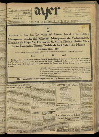 'Ayer : diario informativo de la mañana' - Año II Número 242 - 1937 abril 18