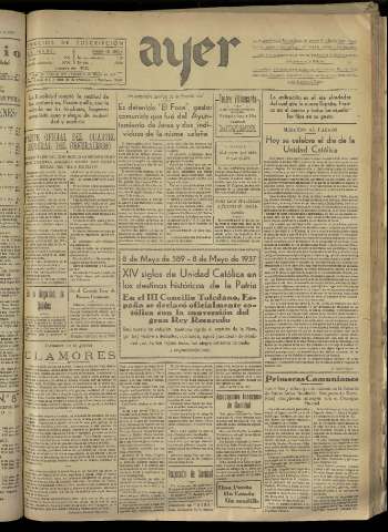 'Ayer : diario informativo de la mañana' - Año II Número 259 - 1937 mayo 8