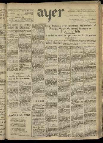 'Ayer : diario informativo de la mañana' - Año II Número 267 - 1937 mayo 18