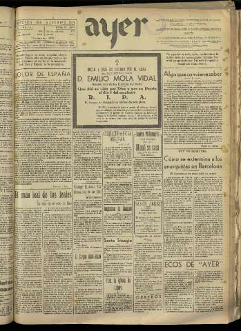 'Ayer : diario informativo de la mañana' - Año II Número 283 - 1937 junio 6