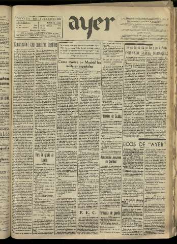 'Ayer : diario informativo de la mañana' - Año II Número 290 - 1937 junio 15