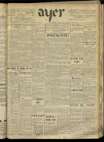'Ayer : diario informativo de la mañana' - Año II Número 293 - 1937 junio 18