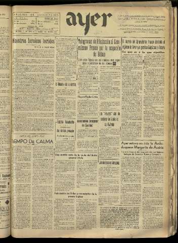 'Ayer : diario informativo de la mañana' - Año II Número 299 - 1937 junio 25