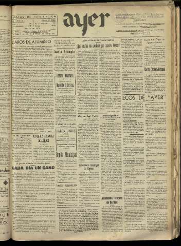 'Ayer : diario informativo de la mañana' - Año II Número 301 - 1937 junio 27