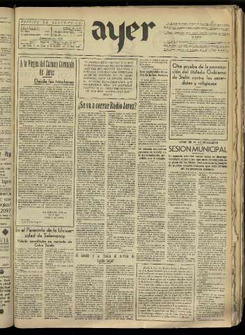 'Ayer : diario informativo de la mañana' - Año II Número 316 - 1937 julio 15