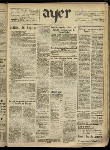 'Ayer : diario informativo de la mañana' - Año II Número 334 - 1937 agosto 5