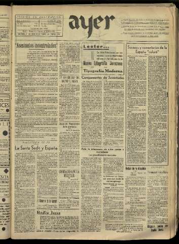 'Ayer : diario informativo de la mañana' - Año II Número 335 - 1937 agosto 6