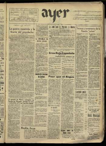 'Ayer : diario informativo de la mañana' - Año II Número 337 - 1937 agosto 8