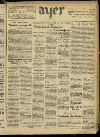 'Ayer : diario informativo de la mañana' - Año II Número 432 - 1937 noviembre 27