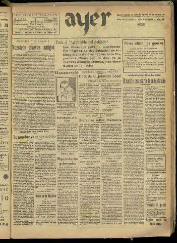 'Ayer : diario informativo de la mañana' - Año II Número 436 - 1937 diciembre 2