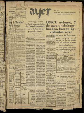'Ayer : diario informativo de la mañana' - Año III Número 465 - 1938 enero 5