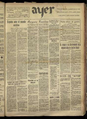 'Ayer : diario informativo de la mañana' - Año III Número 488 - 1938 febrero 1