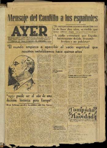 'Ayer : diario informativo de la mañana' - Año XVII Número 4814 - 1952 enero 1